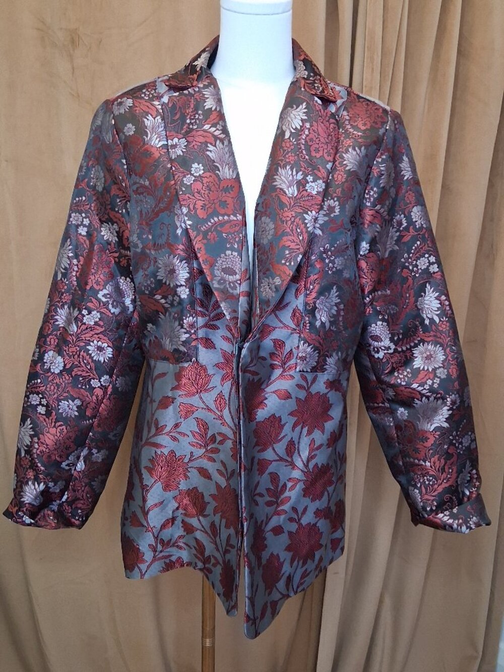 Guillaume Grey, Black, Red Silk Brocade Jacket Size L